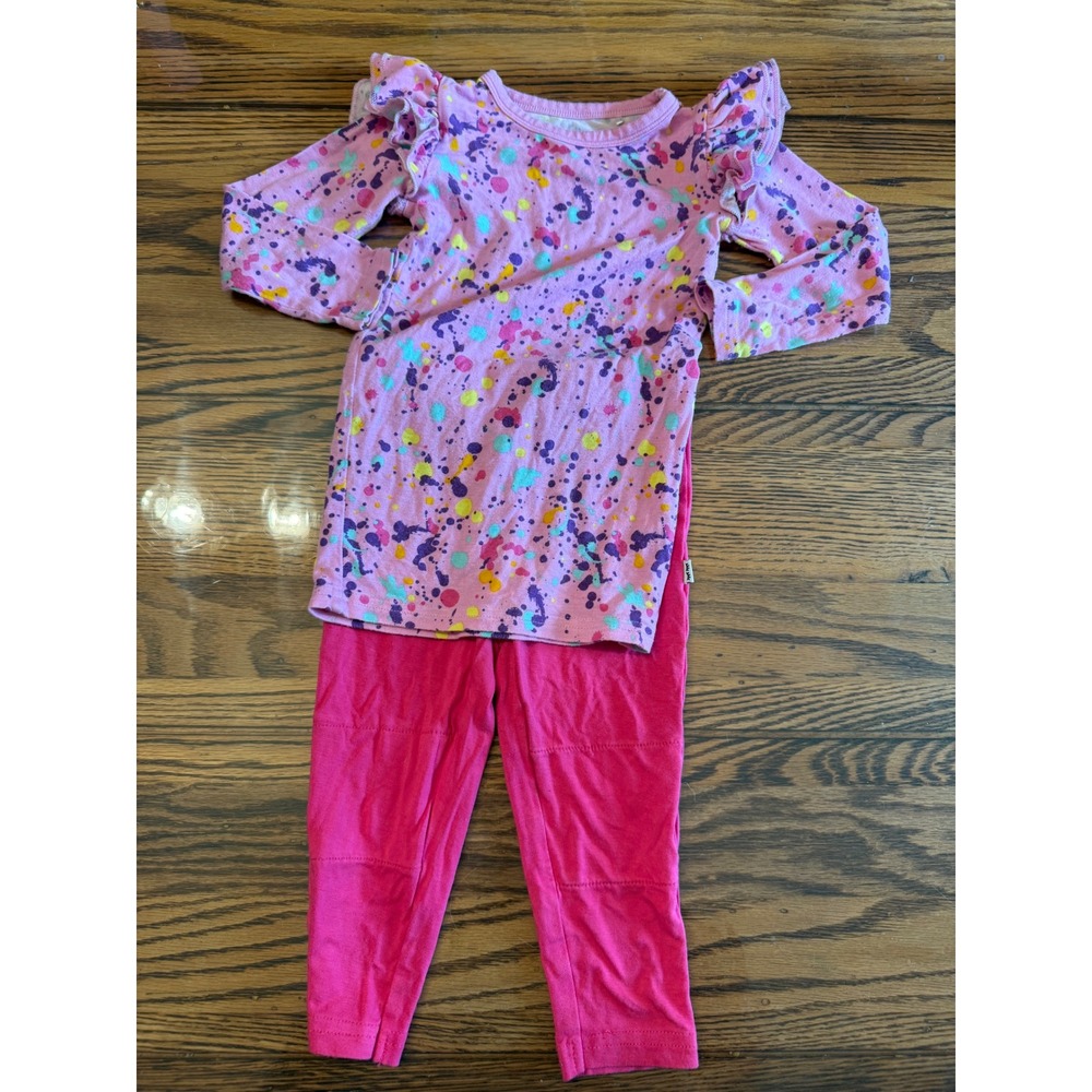 Little Sleepies Play Set Kids 12-18M Pink Splatter Ruffle Top Leggings